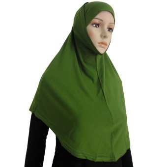 Yika Islamic Muslim Hijab Scarf 2PCS Set (Army Green) - intl