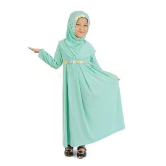 ขาย YL258 Children Spring and Summer Models Long Sleeve Muslims Girls Dress + Scarf Two Pieces Children's Skirt 70cm-110cm(Green) - intl