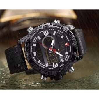 ประเทศไทย รับประกัน 1 ปี - NAVIFORCE นาฬิกาข้อมือผู้ชาย NF9097-BBLA สองระบบ สายหนังสีดำ