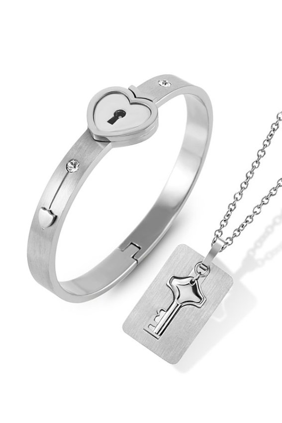 555jewelry จิวเวลรี่สำหรับคู่รัก กำไลและจี้ รุ่น FSBG85-A (สี Steel)