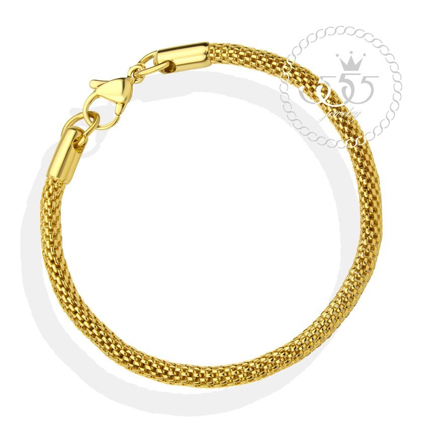 555jewelry สร้อยข้อมือลาย Tube mesh chain สี ทอง รุ่น MNC-BR394-B - สร้อยข้อมือดีไซน์เรียบ สแตนเลสสตีล (BR47)