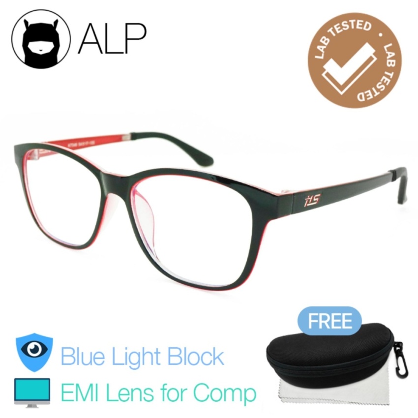 ALP EMI Glasses แว่นกรองแสงคอมพิวเตอร์ แว่นกรองแสงสีฟ้า เลนส์ EMI Square Style รุ่น ALP-E018-BKS-RD-EMI (Black/Clear)