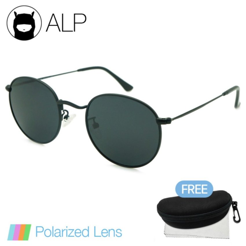 ALP Polarized Sunglasses แว่นกันแดด Round Style รุ่น ALP-3447-BKT-BKP (Black/Black)