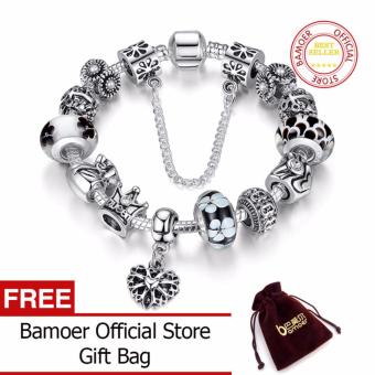 BAMOER Authentic 925 Silver Heart Charm 20CM Bracelet with Safety Chain for Women Original Jewelry PA1865 BAMOER Authentic 925 Silver Heart Charm 20CM Bracelet with Safety Chain for Women Original Jewelry PA1865