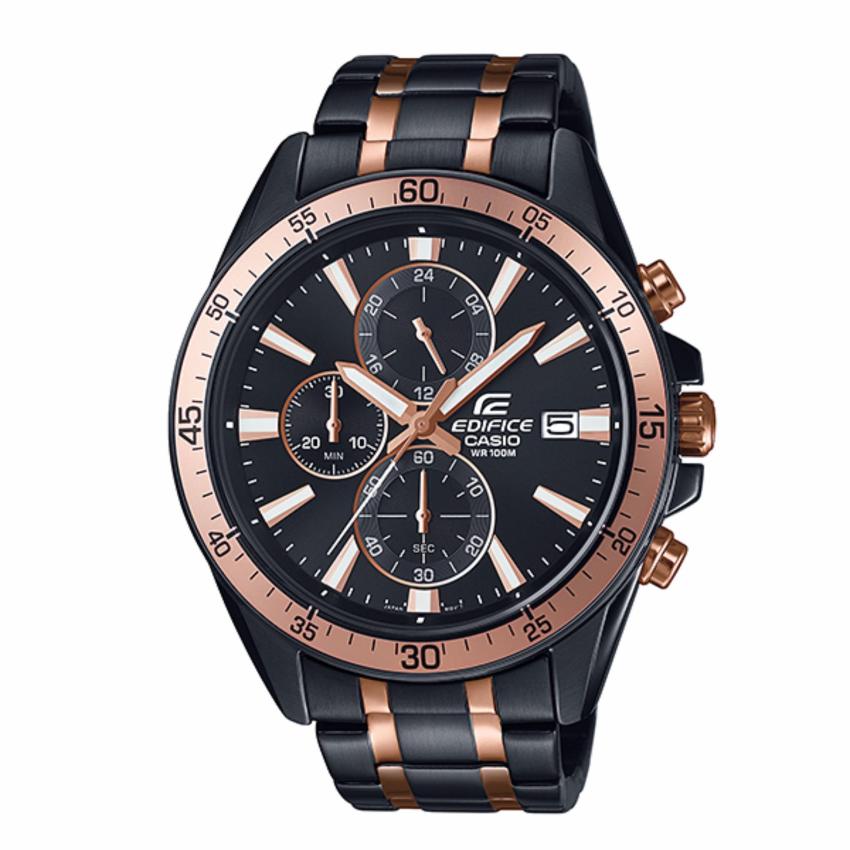 Casio Edifice นาฬิกาข้อมือผู้ชาย สายสแตนเลส รุ่น EFR-546BKG-1AVUDF (สีดำ/พิงค์โกล์)  
