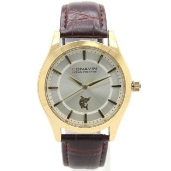 2561 CONAVIN นาฬิกาข้อมือผู้ชาย เรือนทอง สายหนังแท้ ระบบ Quartz หน้าปัดคลาสสิค รุ่น CON-1131TG
