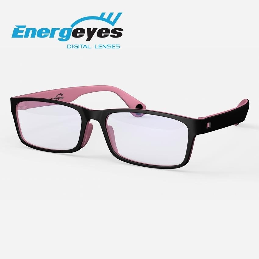 ENERGEYES แว่นกรองแสงถนอมสายตาและลดแสงสีน้ำเงินลง 50% กรอบทรงสี่เหลี่ยมสำหรับผู้ใหญ่ ด้านหน้าสีดำ ด้านหลังสีชมพู