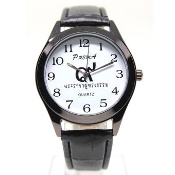 ประเทศไทย Fashion นาฬิกาข้อมือชาย,หญิง ระบบ Quartz เรือนโลหะสีดำ สายหนังแท้ หน้าปัดคลาสสิก รุ่น R9-993