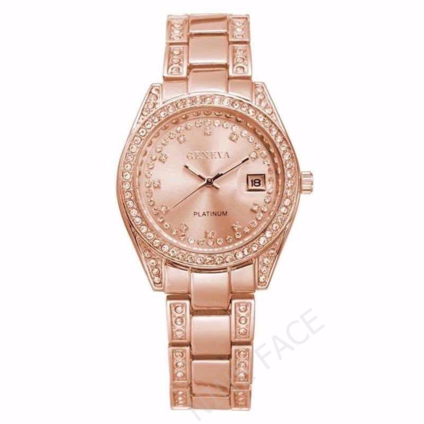 Geneva นาฬิกาข้อมือผู้หญิง มีวันที่ รุ่น WP8521 (Pink Gold) แถมซองนาฬิกาสุดหรู