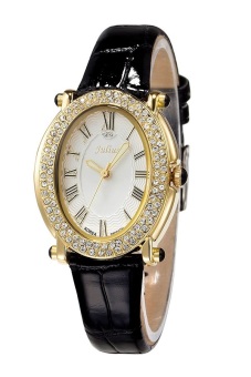 2561 Julius นาฬิกาข้อมือผู้หญิง สายหนัง รุ่น JA-460 - สีดำ/ขาว เพชรทอง