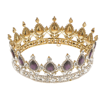 ลดราคา King Queen Bridal Crown Rhinestone Tiaras Gold Plated Hair JewelryPurple จัดโปรโมชั่น King Queen Bridal Crown Rhinestone Tiaras Gold Plated Hair JewelryPurple