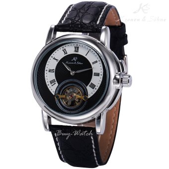 ราคา KS นาฬิกาข้อมือผู้ชายออโตเมติก Automatic-Winding Watch ติดตั้ง Tourbillon สายหนัง PU สีดำ