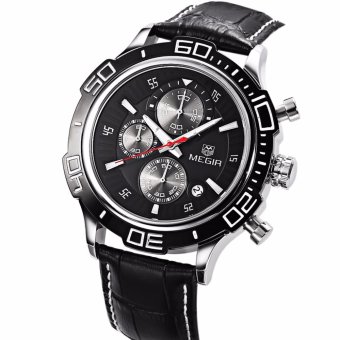 ซื้อ/ขาย MEGIR Quartz Waterproof Chronograph Watch นาฬิกาข้อมือผู้ชาย สีดำ สายหนังแท้ รุ่น V03-BLK