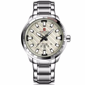 ประเทศไทย NAVIFORCE นาฬิกาข้อมือชาย รุ่น NF9090 หน้าปัดเงินเรือนเงิน