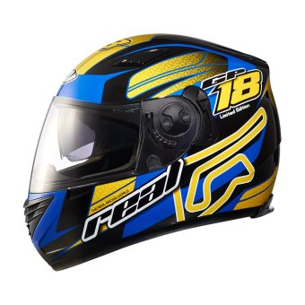 Real หมวกกันน็อคเต็มใบ รุ่น Bravo GP สีเหลือง/น้ำเงิน Real หมวกกันน็อคเต็มใบ รุ่น Bravo GP สีเหลือง/น้ำเงิน