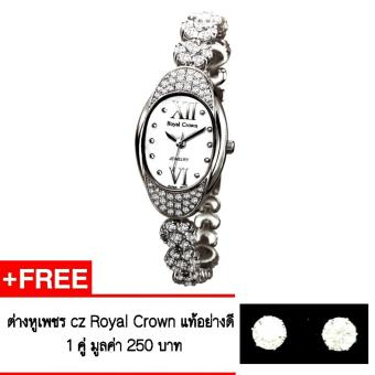 ประเทศไทย Royal Crown นาฬิกาข้อมือผู้หญิง สายสแตนเลสประดับเพชร cz อย่างดี รุ่น 3814B ( สี Silver )