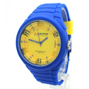 ราคา Submariner นาฬิกาข้อมือชาย-หญิง สายยาง ระบบเข็ม S-B002 (Blue-Yellow)
